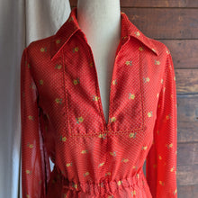 Load image into Gallery viewer, 70s/80s Vintage Red Semi-Sheer Polka Dot Blouse