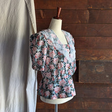 Load image into Gallery viewer, 80s Vintage Dark Floral Polyester Top