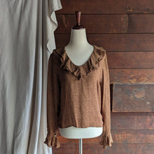 Load image into Gallery viewer, 90s Vintage Silk Brown Ruffled Blouse