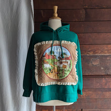 Load image into Gallery viewer, Upcycled Green "Farm Yard" Quilted Patch Sweatshirt