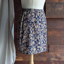 Load image into Gallery viewer, 90s Vintage Ornate Navy Wrap Skirt