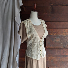 Load image into Gallery viewer, 90s Vintage Tan Layered Dress With Attached Lace Vest