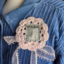 Load image into Gallery viewer, Upcycled Pink Lace 'Pink Ribbon' Fly Pin