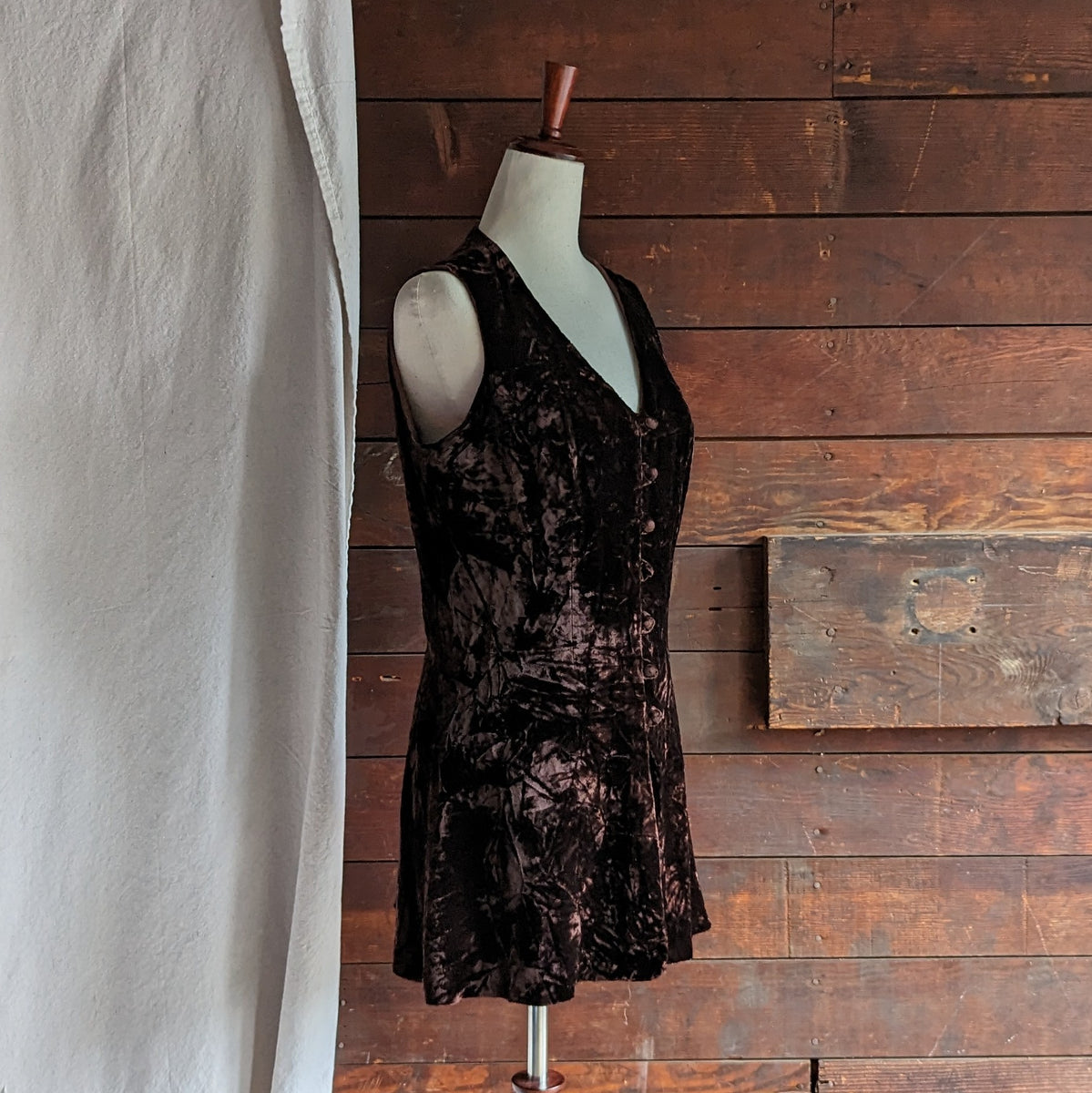 70s Vintage Brown Crushed Velvet Vest Forager Vintage