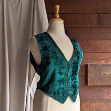 Load image into Gallery viewer, 90s Vintage Emerald Green Beaded Velveteen Vest