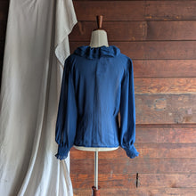 Load image into Gallery viewer, 80s Vintage Sheer Blue Ruffled Blouse