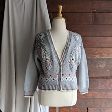 Load image into Gallery viewer, 90s Vintage Grey and Pink Hand Knit Cardigan
