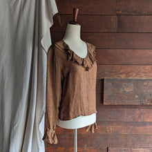 Load image into Gallery viewer, 90s Vintage Silk Brown Ruffled Blouse