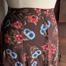 Load image into Gallery viewer, 90s Vintage Brown Floral Rayon Skirt