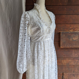 70s Vintage White Prairie Styled Lace Gown