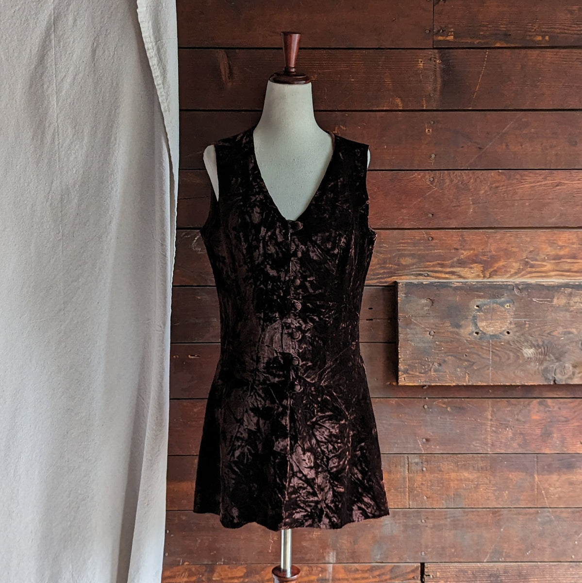 70s Vintage Brown Crushed Velvet Vest Forager Vintage