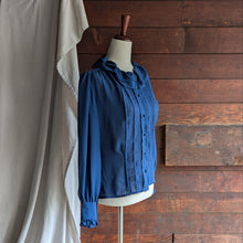 Load image into Gallery viewer, 80s Vintage Sheer Blue Ruffled Blouse