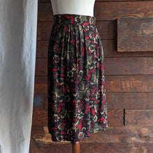 Load image into Gallery viewer, 90s Vintage Black Floral Rayon Midi Skirt with Pockets
