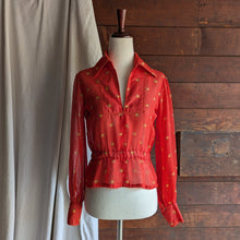 Load image into Gallery viewer, 70s/80s Vintage Red Semi-Sheer Polka Dot Blouse