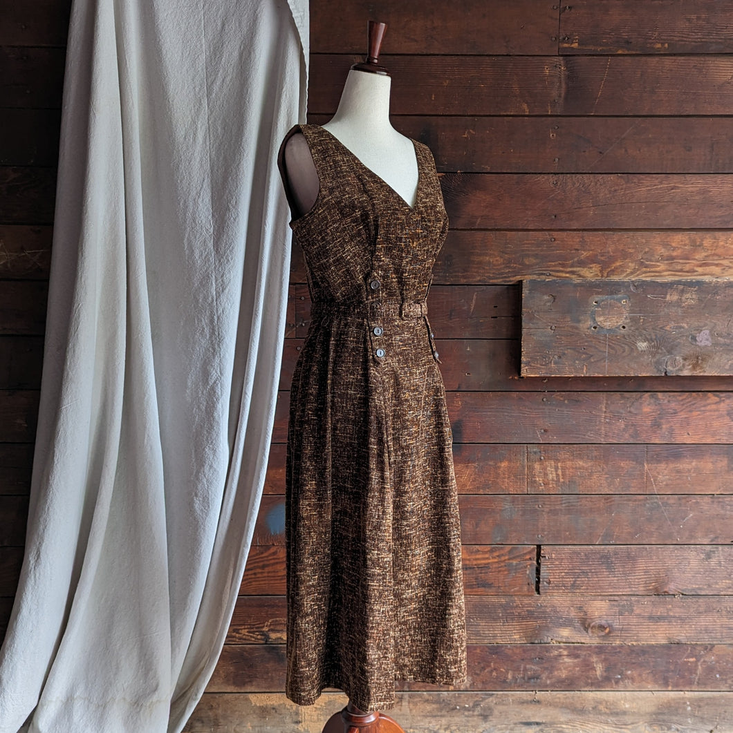 50s Vintage Brown Corduroy A-Line Dress