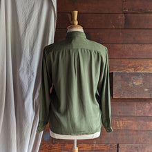 Load image into Gallery viewer, 90s Vintage Olive Green Silk Blouse

