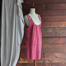 Load image into Gallery viewer, 90s Vintage Red Plaid Gingham Overall Pinafore Dress