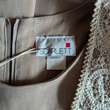 Load image into Gallery viewer, 90s Vintage Tan Layered Dress With Attached Lace Vest