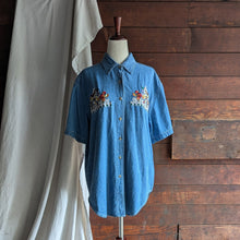 Load image into Gallery viewer, 90s Vintage Embroidered Birdhouse Denim Shirt