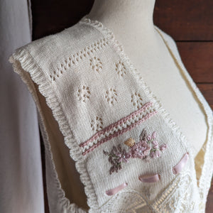 90s Vintage White and Pink Embroidered Knit Vest