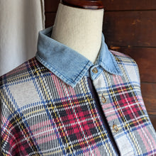 Load image into Gallery viewer, 90s Vintage Plaid and Denim Polo Sweater