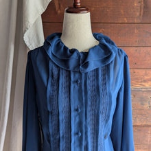 Load image into Gallery viewer, 80s Vintage Sheer Blue Ruffled Blouse