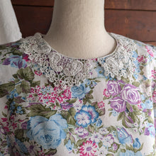 Load image into Gallery viewer, 80s/90s Vintage Blue Floral Midi Puff Sleeve Dress