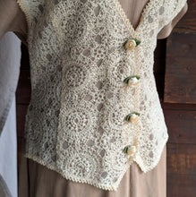Load image into Gallery viewer, 90s Vintage Tan Layered Dress With Attached Lace Vest