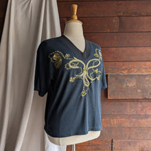 Load image into Gallery viewer, 90s Vintage Plus Size Black & Gold Embroidered Top