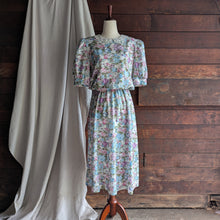 Load image into Gallery viewer, 80s/90s Vintage Blue Floral Midi Puff Sleeve Dress
