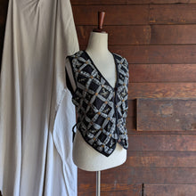 Load image into Gallery viewer, 90s Vintage Black Embroidered Lattice Vest