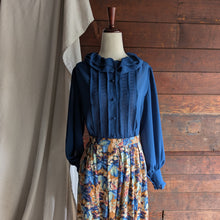 Load image into Gallery viewer, 80s Vintage Sheer Blue Ruffled Blouse