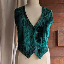 Load image into Gallery viewer, 90s Vintage Emerald Green Beaded Velveteen Vest