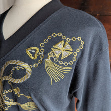 Load image into Gallery viewer, 90s Vintage Plus Size Black & Gold Embroidered Top
