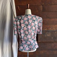 Load image into Gallery viewer, 80s Vintage Dark Floral Polyester Top