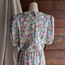 Load image into Gallery viewer, 80s/90s Vintage Blue Floral Midi Puff Sleeve Dress