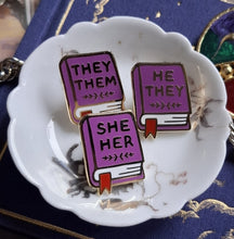Load image into Gallery viewer, Book He/She/They Pronoun Pins