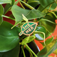Load image into Gallery viewer, Leaf He/She/They Pronoun Pins