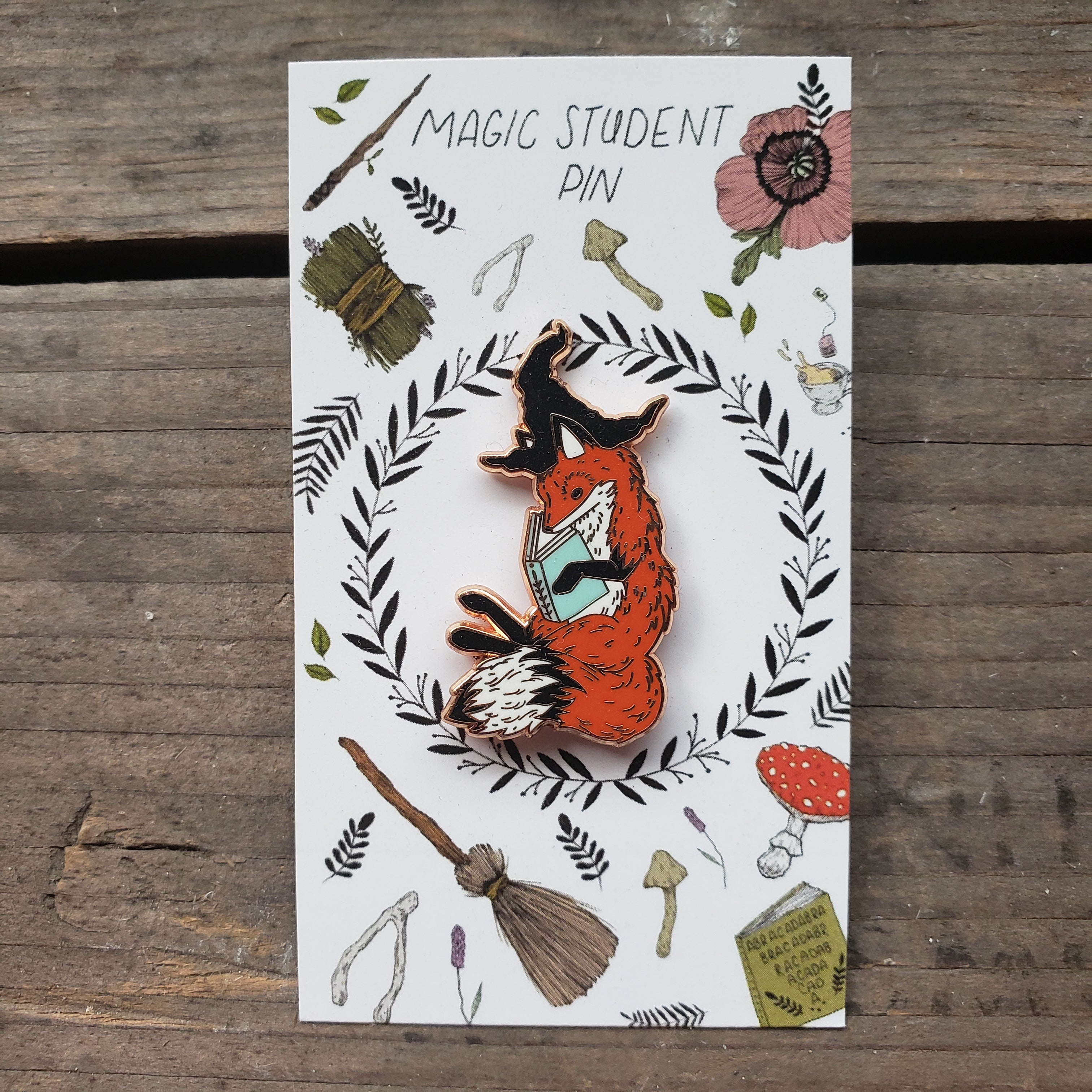 Magical Fox in a Witch Hat enamel pin