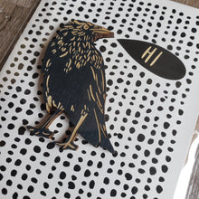 Load image into Gallery viewer, "Hi" Crow Wooden Magnet + Greeting Card