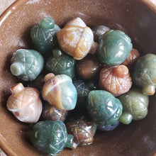 Load image into Gallery viewer, Moss Agate Acorn Pocket Stone