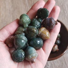 Load image into Gallery viewer, Moss Agate Acorn Pocket Stone