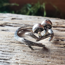 Load image into Gallery viewer, Sterling Silver Adjustable Branch and Mushroom Ring