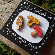 Load image into Gallery viewer, Tiny Wooden Mushroom Pins, Set of 3