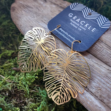 Load image into Gallery viewer, Monstera Cutout Brass Earrings