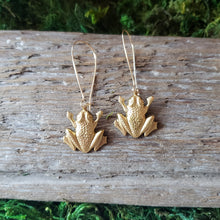 Load image into Gallery viewer, Brass Frog Dangle Earrings