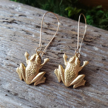 Load image into Gallery viewer, Brass Frog Dangle Earrings
