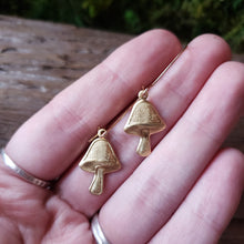 Load image into Gallery viewer, Brass Mushroom Dangle Earrings