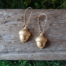 Load image into Gallery viewer, Brass Acorn Dangle Earrings