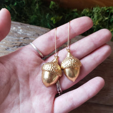 Load image into Gallery viewer, Brass Acorn Dangle Earrings